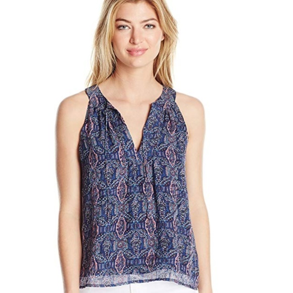 Joie Blue and Pink Silk Elin Top - High Seas - Picture 1 of 7